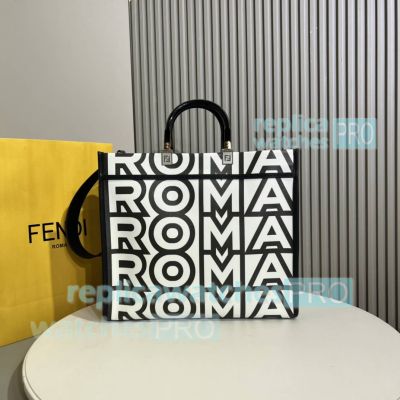 Replica Fend1 Sunshine Black-White FF Shopper Bag Medium Size